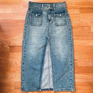 FREE PEOPLE We The Free Denim Midi Split Slit Skirt Double Button Size 25